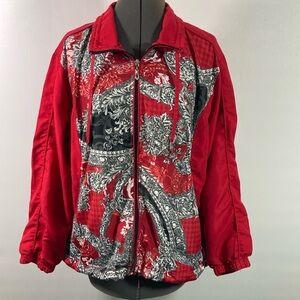 Threehearts Jacket Women Size PXL Red Draw String Collar & Hem Mesh Linning
